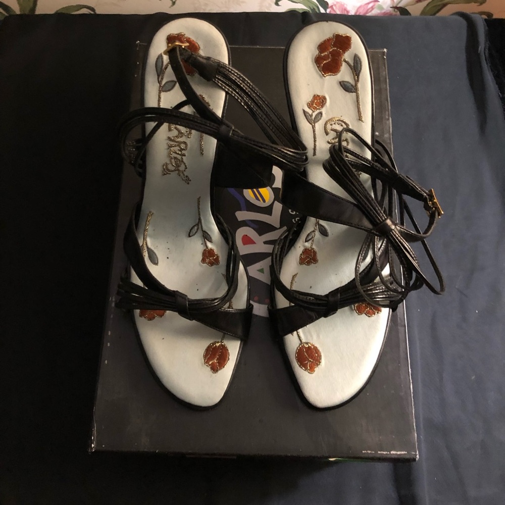 Carlos by Carlos Santana Black and Brown Floral Heels